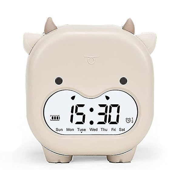 Ku-alarmklokke, digital alarmklokke, oppladbar barnas alarmklokke（hvit）