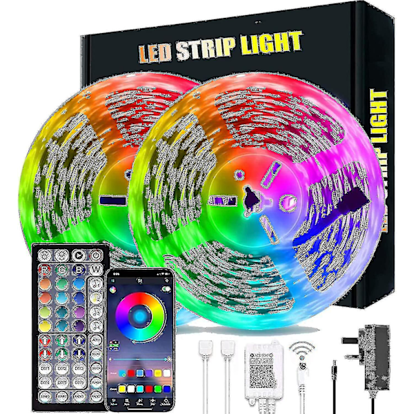 20m Led-valot Bluetooth Rgb-valot Led-nauhavalot 44-näppäimen kaukosäätimellä Musiikkisynkronointi Väriä vaihtava Led-tunnelmavalonauha Fule53-5050 44key Bt Usb-5m Täysi sarja