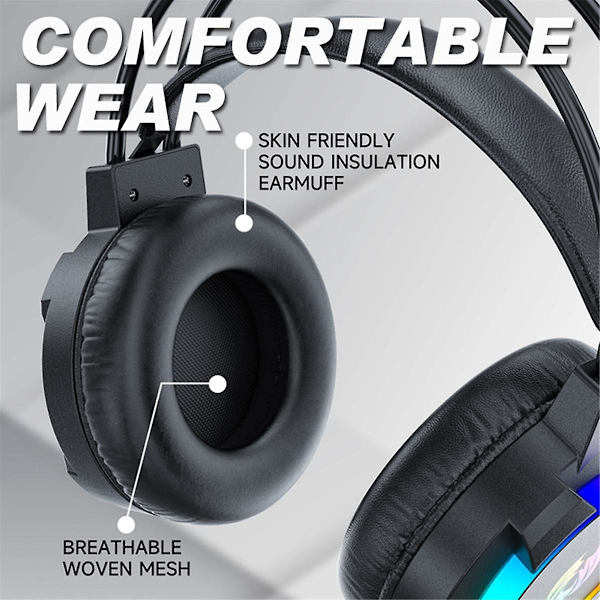 Gaming Headset 7.1 Stereo Surround Bass Headset Computer Gaming Console med Mikrofon RGB Headset（Sort）