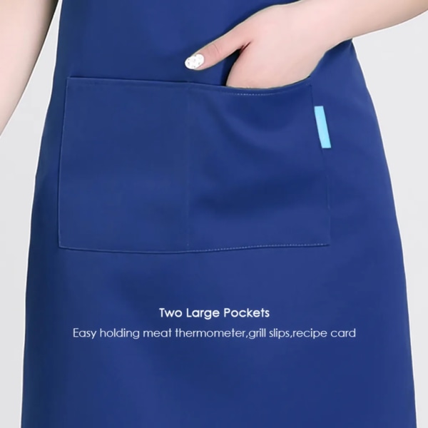 Vuxen Polyester Kök Grill Restaurang Förkläde med justerbar nackrem 2 fickor för män Kvinnor Matlagning Bakning Trädgårdsskötsel - Marinblå
