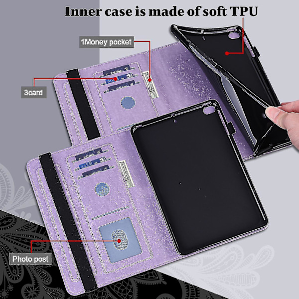 Lombokstativ Tablettdeksel med mønster for Lenovo Tab M10 Plus/Smart Tab M10 FHD Plus TB-X606F（Stil C Lenovo Tab M10 Plus，Lilla, Lilla）