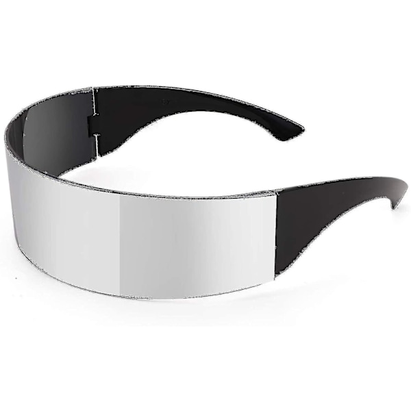 80s Futuristic Visor Cyber Sunglasses Men Women Futuristic Punk Style Cosplay（Silver）