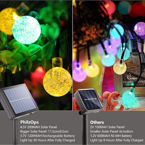 Solar Lyskæde Udendørs, 22m 200 Led Krystal Solar Lyskæde 8 Modes Vandtæt Led Kugle Lys Til Have Gårdhave Altan Fest Bryllup Te