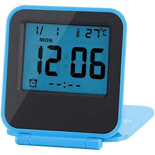 Mini Digital Alarm Clock Folding Multifunctional Portable Led Morning Alarm Clock With Calendar Temperature Date Day Of The Week (blue) Battery Not In