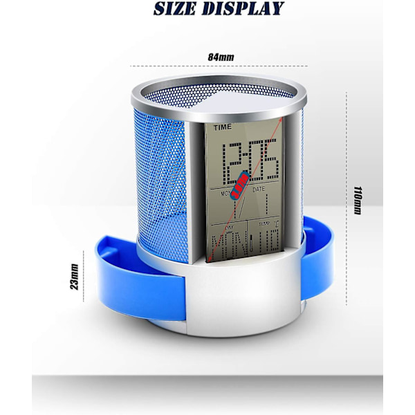 Multifunksjonell pennholder, LCD-skrivebordsdisplay, klokke og nettverk, pennholder, kalender