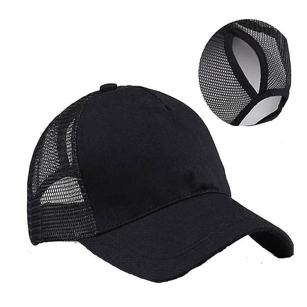 Kvinde Justerbar Hip Hop Hatte Ponytail Baseball Cap Kvinder Snapback Hat Mesh Caps Sommer Åndbar Mesh Sol Hat Til Damer Sort