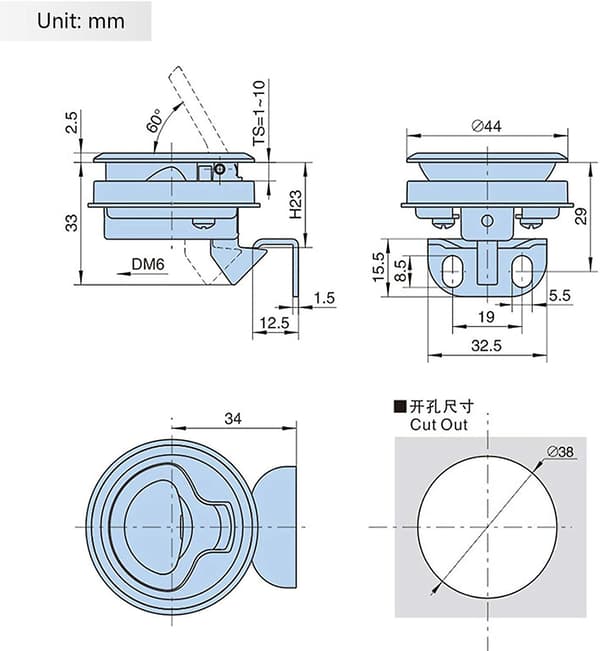 Sink legering av sink legering slam flush pull luke flush dør pull luke slam latch for Camper dekk luke dør skap, sølv 2 stk