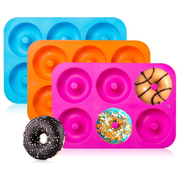 Sæt med 3 donutforme lavet af 100% non-stick silikone. BPA-fri stencilskabelon. Lav den perfekte 3-tommer donut. Bakkens størrelse er 10 x 7 tommer