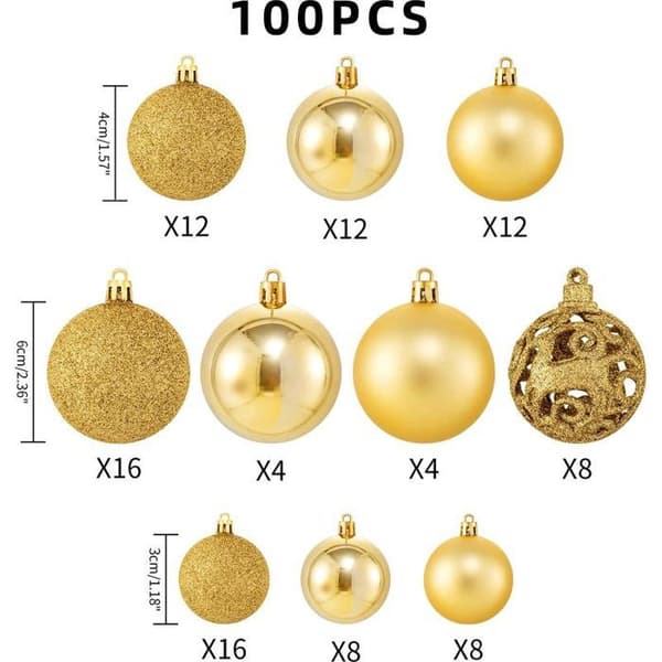 Julepyntsæt, 100 dele, juletræspynt til bryllupper, helligdage, indendørs julepynt