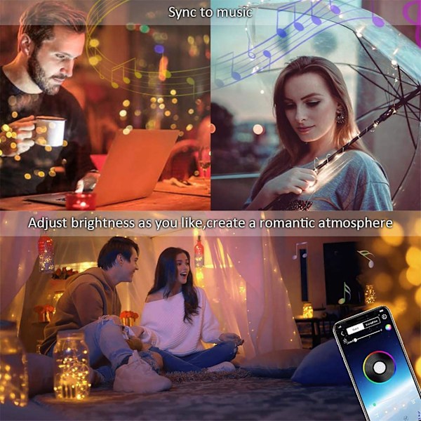 Smart RGB-lyslenke for juledekorasjon, julepynt, Bluetooth 4.0, app-fjernkontroll, musikk