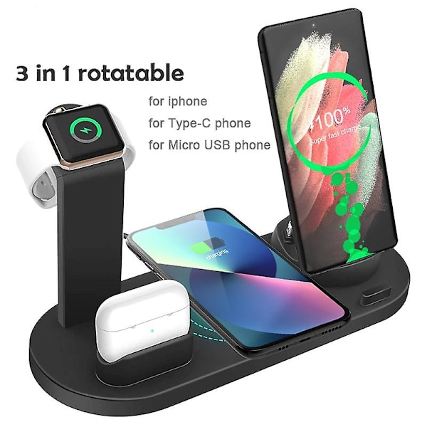 Trådløs oplader, Iphone trådløs oplader, Type C telefonoplader, mikro Usb telefonoplader, airpods oplader, hurtig trådløs oplader, telefon magnetisk opladning