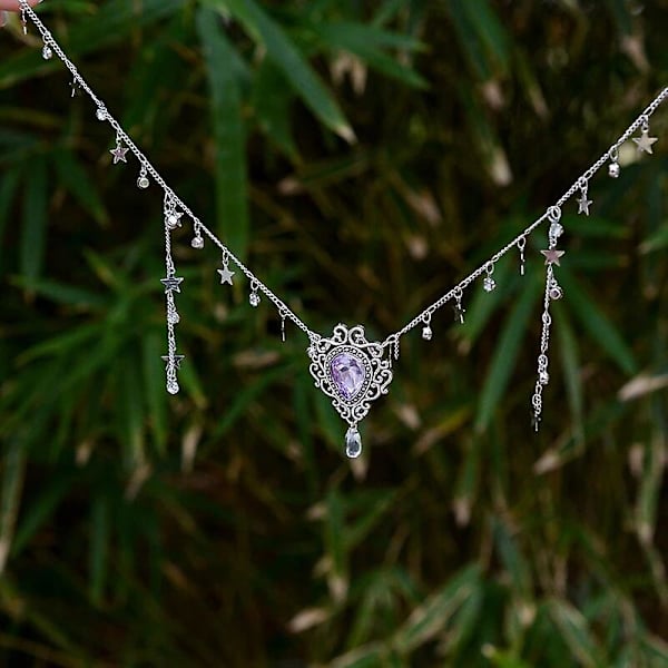 Fairycore Crystal Long Tassels Teardrop Hair Chains Fairy Elf Forest Hairclip för kvinnor