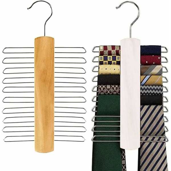 Sæt med 2 slipskroge, slipsholdere, træslipsholdere, tørklædeholdere, bælter, slips og tilbehør (1 hvidt stykke, 1 træstykke)