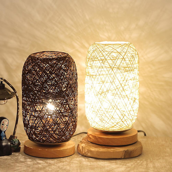Treflettet rottingtråd kulelys bordlampe rom hjem kunstdekor skrivebordslampe