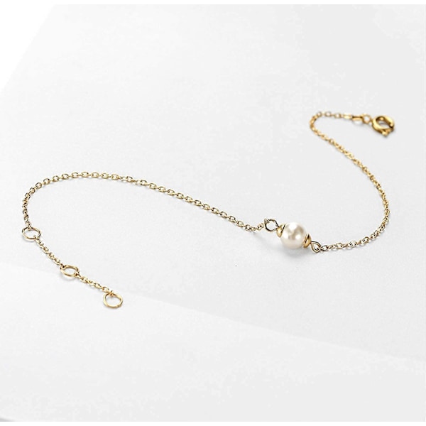 Smaltt 14K Riktigt Förgyllt Armband Litet Hjärta Armband Bar Armband Cirkel Armband Dubbel Cirkel Kedja Armband Skiva Armband Skapad Pärla Armband