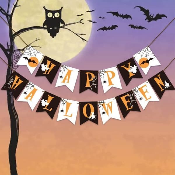 Banner - Halloween - Festdekoration - 16 kort - 5M bånd - Sort