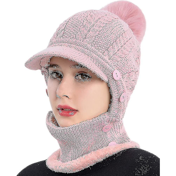 Dame Én Stykke Slouchy Fleece Hue Halstørklæde Maske Varm Vinter Strikket Hue