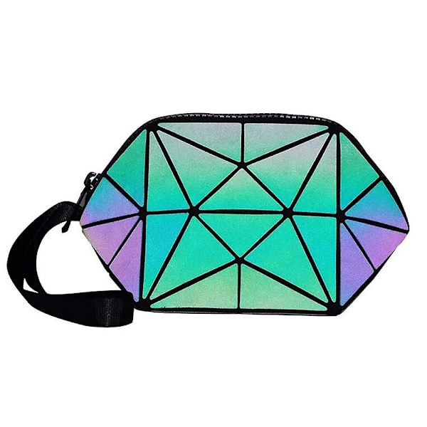 Lille makeup taske geometrisk foldbar kosmetik pung til pung søde rejsetilbehør med lynlås og håndledsrem (lysende)