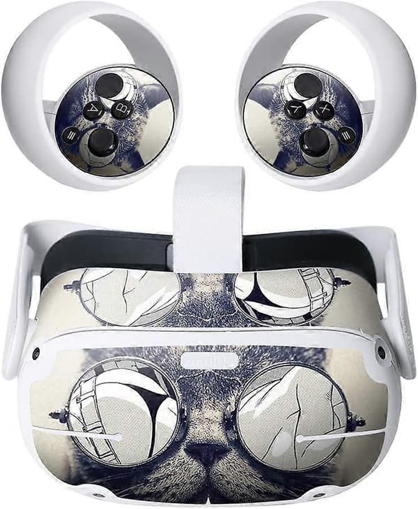 VR-headset och kontroll-dekaler, hudskydd för Oculus Quest 2 tillbehör (Solglasögon Katt)