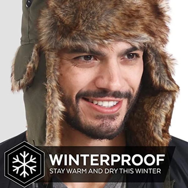 Uni vinterhatt aviator hatt trapper hatt med konstläder pälshatt herr rysk hatt (armégrön)