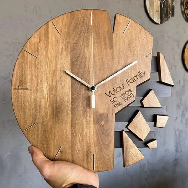 Väggklocka, 30 cm precisionstidtagning trasig design träväggklocka