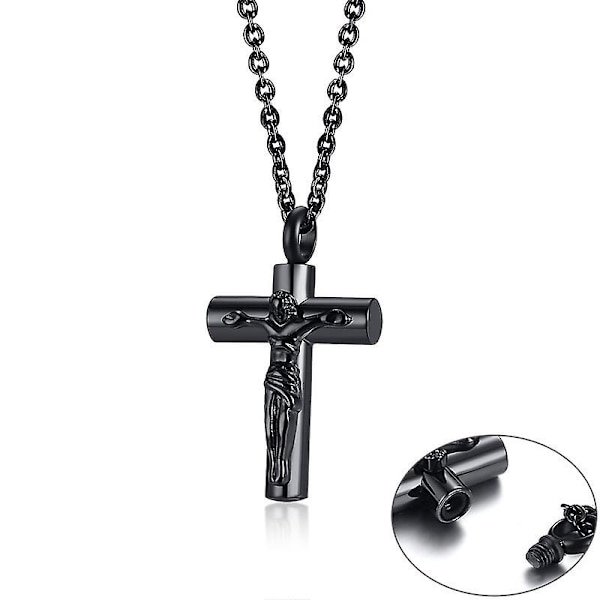 Musta miesten Jeesus-risti-uurna kaulakorut naisille Ruostumaton teräs Tuhkat Hautaus Uurna Riipus Muistoesine Lahja