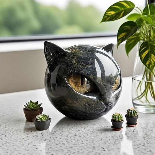 Skulptur - KZQ - Sort Kat i Sten - Moderne Dekoration - Ornament - Materiale: Resin