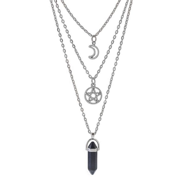Moon Pentagram Halsband Pentacle Crystal Chakra Halsband Charmhänge Multi legeringskedja