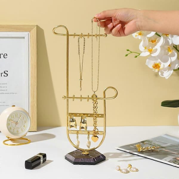 Örhänge Halsband Display Rack Multi-Level Bordsställ Smyckesorganisatör (Guld)