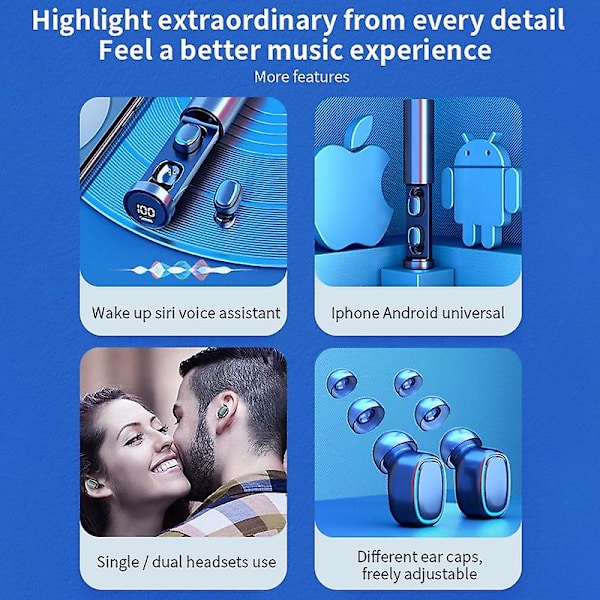 [bluetooth5.0 melunpoisto] Tws langattomat Bluetooth-kuulokkeet 9d Stereo Bluetooth-nappikuulokkeet vedenpitävät urheilukuulokkeet kosketusohjauskuulokkeet Le:llä