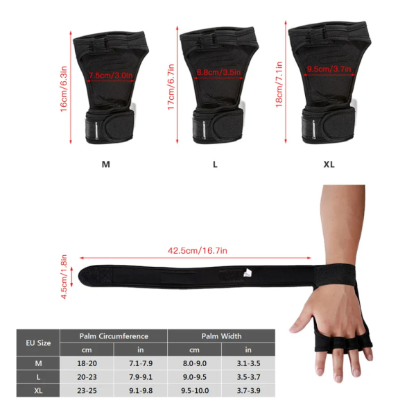 Träningshandskar med integrerad handledsrem, halkfritt handskydd för styrkelyftande pull-ups
