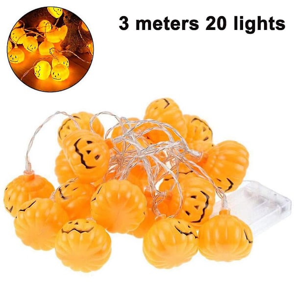 Halloween-kurpitsan muotoinen LED-valosarja - 3 m pitkä, 20 LED-valoa, lämmin väri