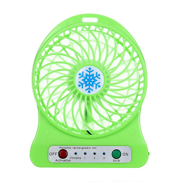 Mini-vifte - Oppladbar LED-lys vifte kjøler - Mini skrivebords USB 18650 batteri vifte（GN）