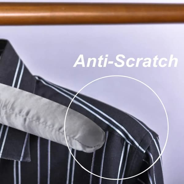 Satin galgar, 5-pack, mjukt vadderade, 360° roterande krok, dekorativ rosett, 38 cm (grå)