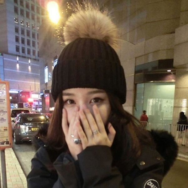 Dww-Dame Strikhue med Pompom, Sort Vinter Varm Fleece Foret Hat Slouchy Strikkede Huer