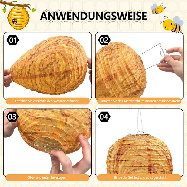 4-pakke vepsebol-lokkefugl, vanntett hengende vepsebol. Hold veps, geithams og gule jakker unna