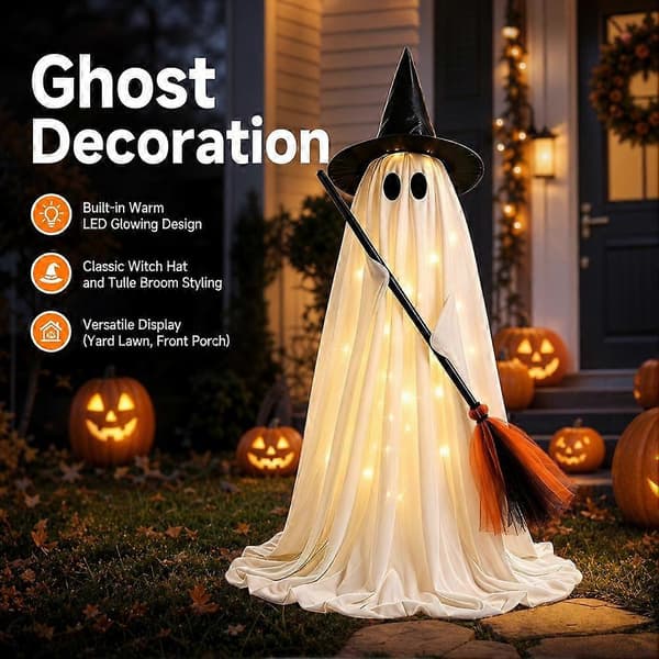 Stående spøkelsesheks-dekorasjon 150 cm Halloween-pynt til hagen, lett plast
