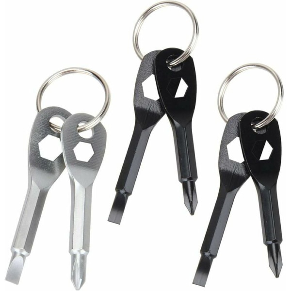 3-osainen avaimenperäinen ruuvimeisselityökalu, minimonitoiminen taskutyökalu, 4 in 1 -urallinen set ja Phillips-ruuvimeisselisarja (musta, hopea)