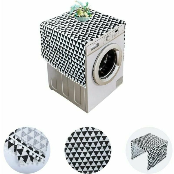 Køleskabsdæksel, Vaskemaskinebetræk, Vaskemaskinebeskytter, Vaskemaskinestøvbetræk med opbevaringsposer 130x55cm (sort trekant)