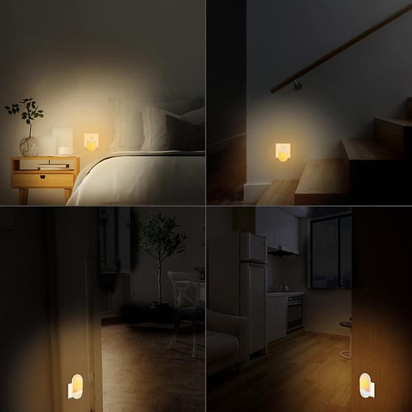 Dæmpbare LED-natlamper med skumrings-til-daggry-sensor, justerbar