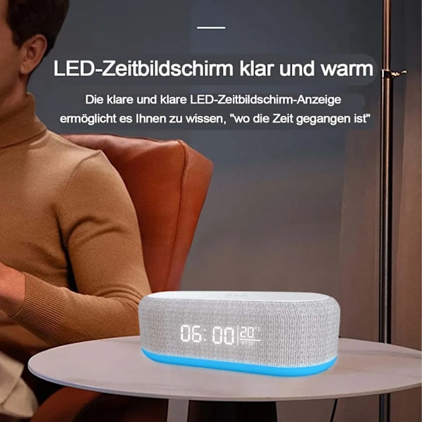 Digital väckarklocka med trådlös laddning, multifunktionell väckarklocka med temperaturvisning, nattlampa, högtalare, svart
