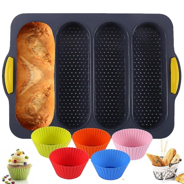 Silikonbrødform Bakeform for baking av 6 muffinskopper med firehullsbaguetter