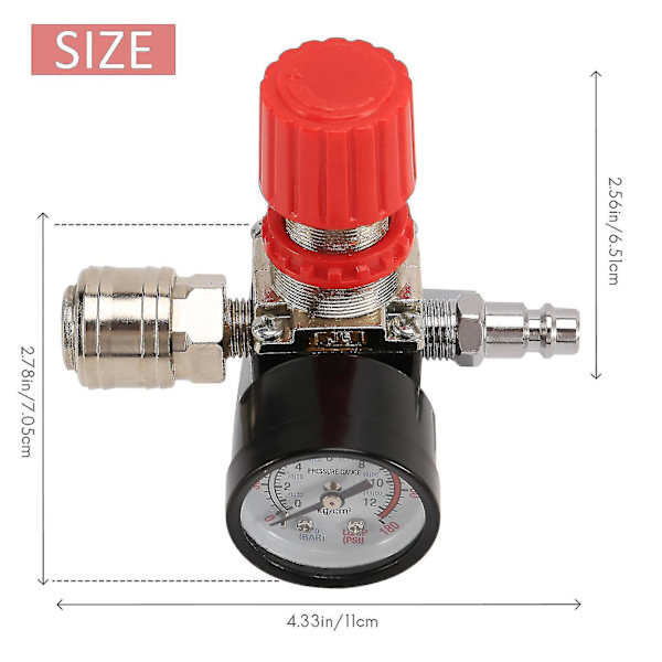 1/4 tums tryckregulator Kompressor Tryckregulator Reduceringsventil 3 Håls Kontrollventil 12 Ba