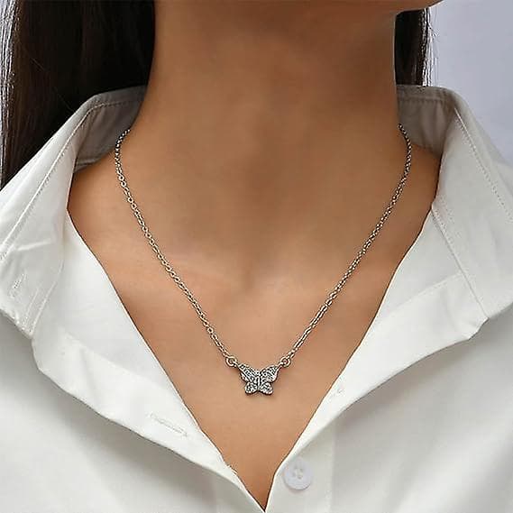 DWW-1PC Kristalliperhonen Choker-kaulakoru Perhonen Ripus Kaulakoru M