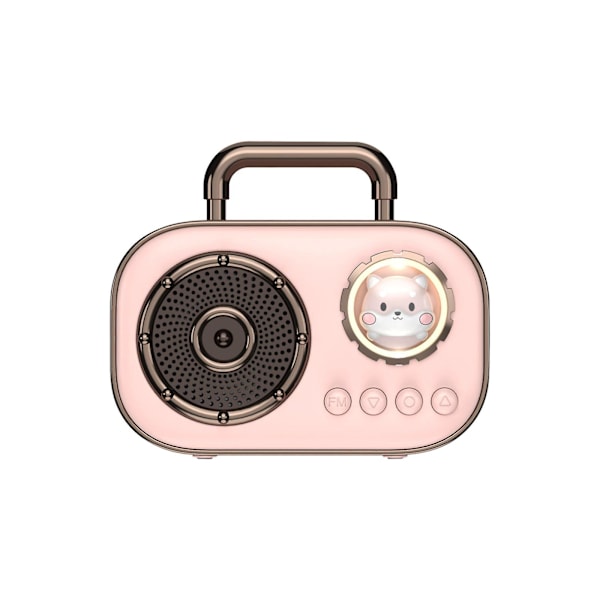 Retro-kannettava kaiutin, Bluetooth-äänentoistojärjestelmä, pieni kannettava kodin subwoofer, langaton ulkokäyttöön, minikokoinen kädessä pidettävä (vaaleanpunainen)
