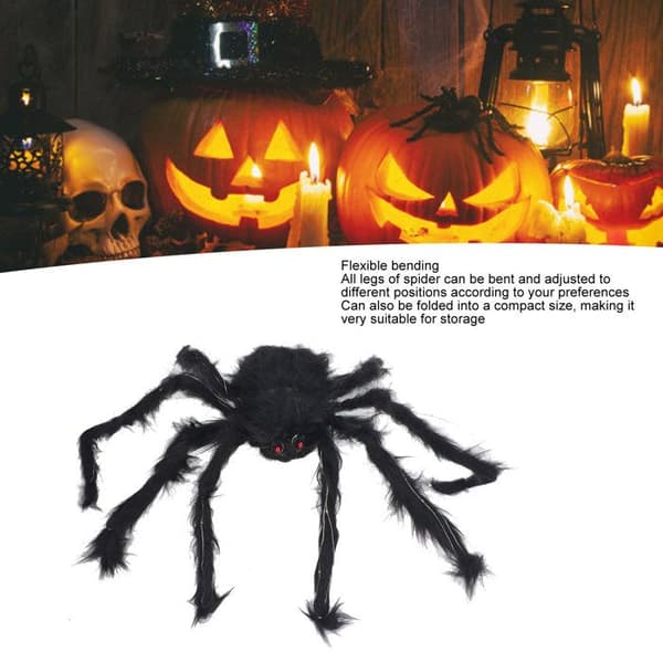 Minifinker Halloween Lysende Edderkopp Halloween Edderkoppdekorasjon, Svart Hårete Edderkopp med CR2032 Knappebatteri, 75cm x 4