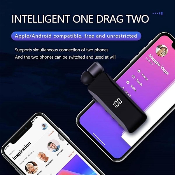 LED-strømindikator Bluetooth trådløse hovedtelefoner, sammenklappelig kraveclips, enkelt headset, sammenklappelig med ledning (sort)