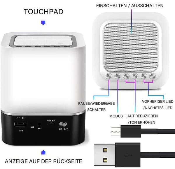 Bluetooth-högtalare Väckarklocka 5 i 1 LED Touch Dimbar Väckarklocka Digital MP3-spelare, Högtalare, USB och Bluetooth