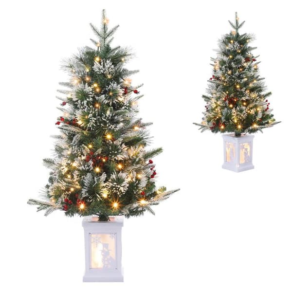 90 cm Forbelyst Juletræ, LED, 8 Tilstande, Snemand Lysboks, Sæt med 2, Boligindretning
