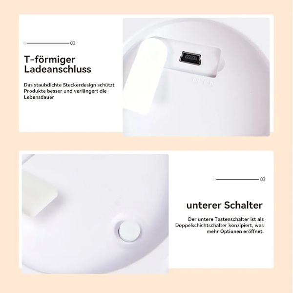 Nattlampa vas, 3 färger justerbar, USB-laddningsbar, LED-utbytbar
